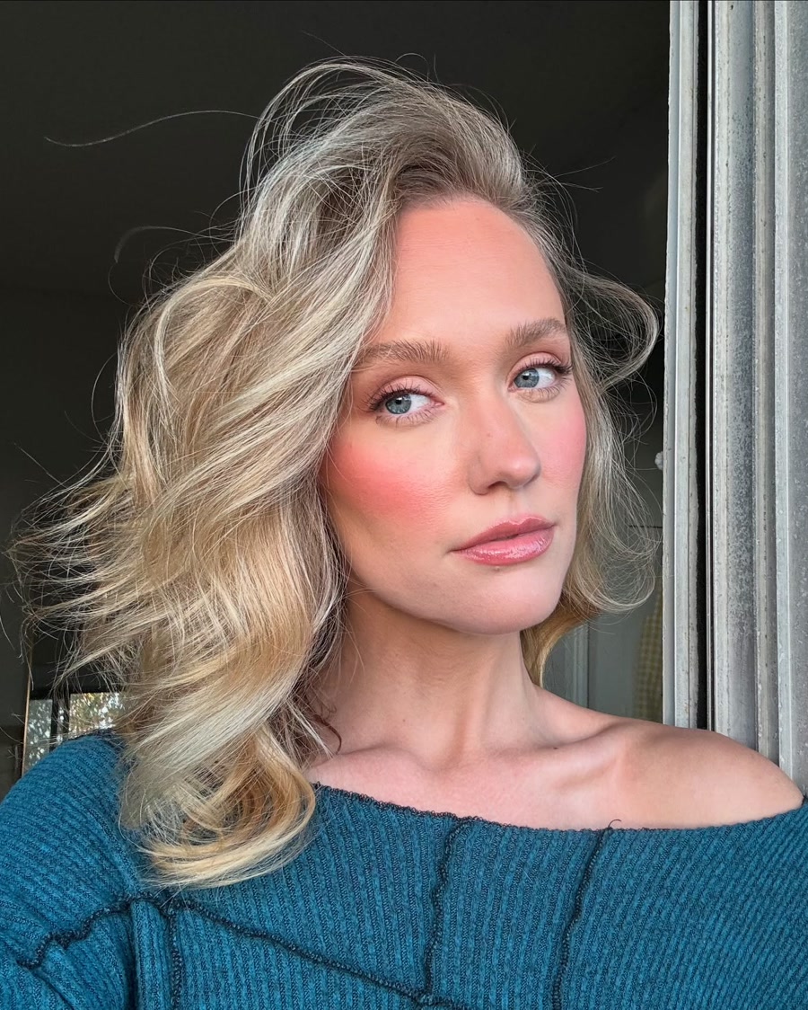 Coastal soft glam with dewy skin and beach waves