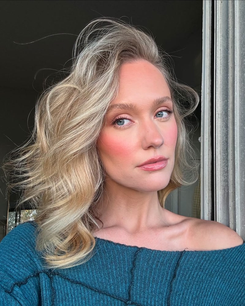 Soft glam with pink blush and glossy lips